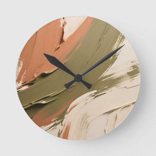 Horloge Ronde Traits de peinture abstraits Tons terre neutres