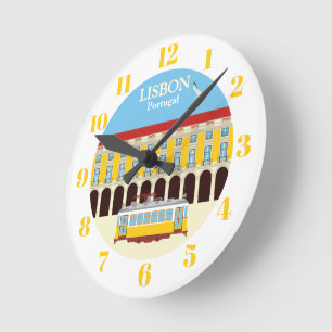 Horloge Ronde tramway jaune de Lisbonne vintage