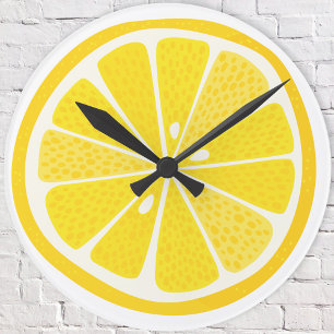 Horloge Ronde Tranche de citron fun citrique