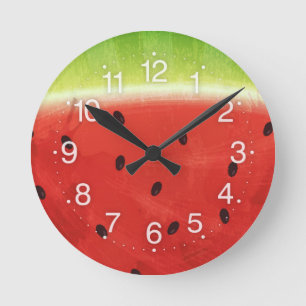 Horloge Ronde Tranche géante de pastèque à l'aquarelle mignonne