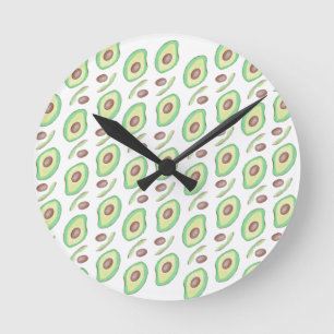 Horloge Ronde Tranches de noyaux d'avocat Motif dessiné à la mai