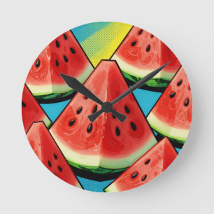 Horloge Ronde Tranches de pastèque vibrantes Pop Art