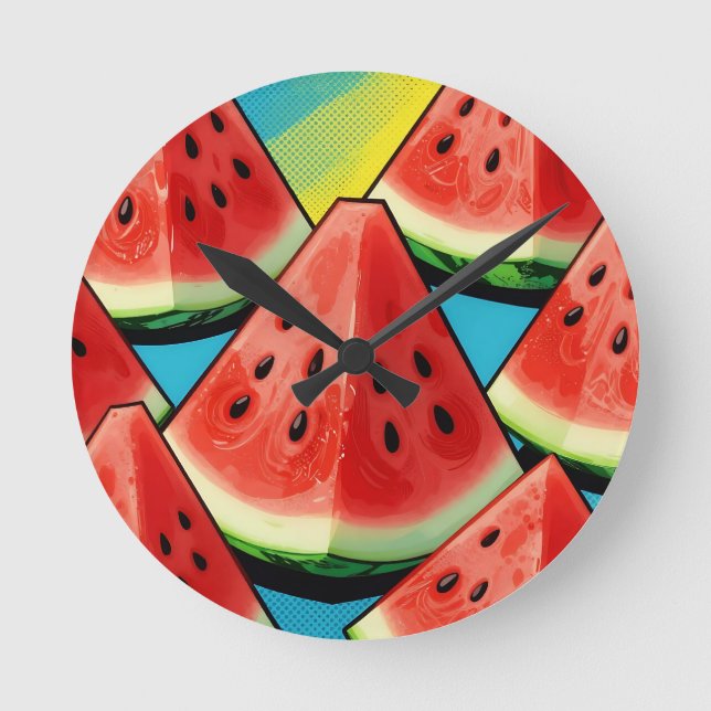 Horloge Ronde Tranches de pastèque vibrantes Pop Art (Recto)