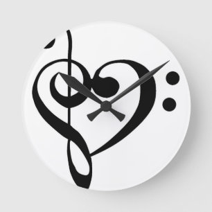 Horloge Ronde Treble Clef Base Clef Heart