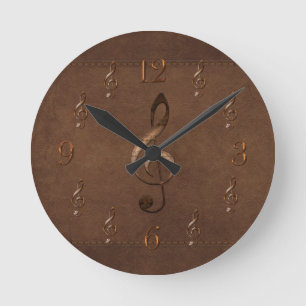 Horloge Ronde Treble Clef Music-themed Faux Leather Wall Clock