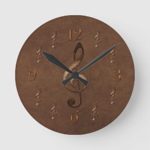 Horloge Ronde Treble Clef Music-themed Faux Leather Wall Clock