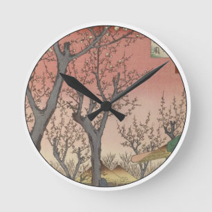 Horloge Ronde Tree Blossoms Plum Garden Woodblock japonais