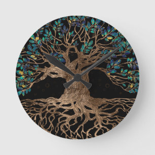Horloge Ronde Tree of life -Yggdrasil Golden and Marble ornament
