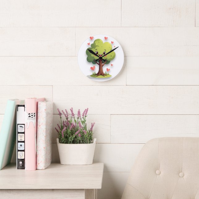 Horloge Ronde Tree Red Hearts Clock (Salle de lecture)