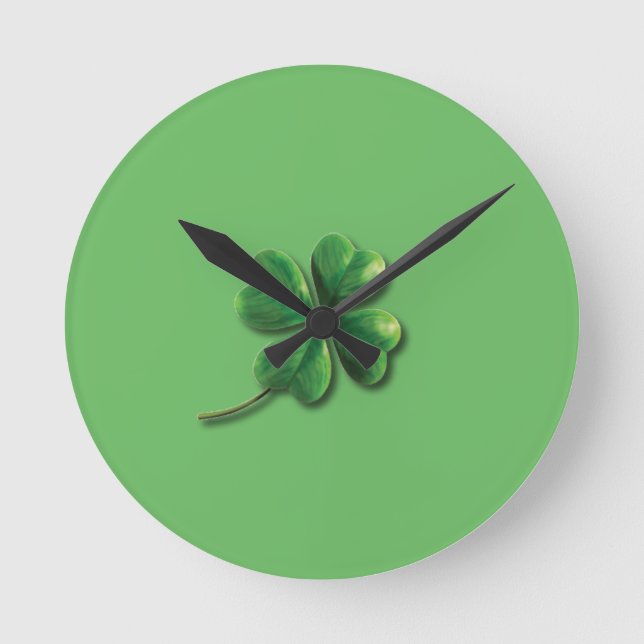 Horloge Ronde Trèfle irlandais vert moderne (Recto)