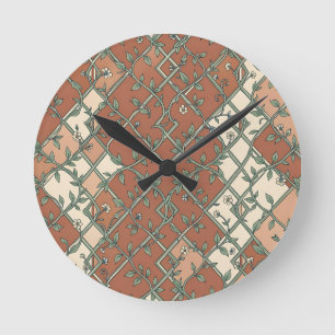 Horloge Ronde Trellis Vintage à Motif Floral de Vigne en Terraco