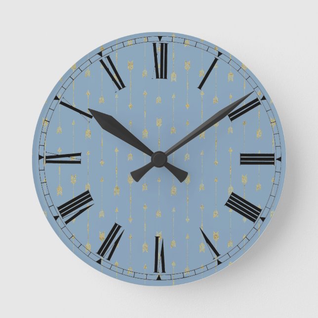 Horloge Ronde Trendy Glacier Blue & Gold Boho Flèches   (Recto)