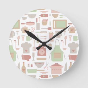 Horloge Ronde Trendy Stylish Kitchen Cooking Utensil Pattern