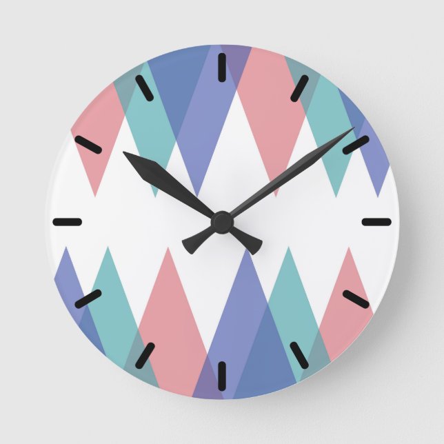 Horloge Ronde Triangles bleu et corail (Recto)