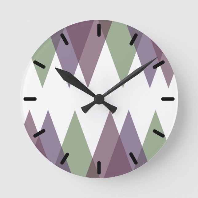 Horloge Ronde Triangles mauve et vert (Recto)