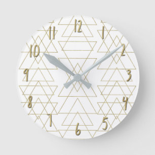 Horloge Ronde Triangles Or Chic Blanc Moderne Glamor