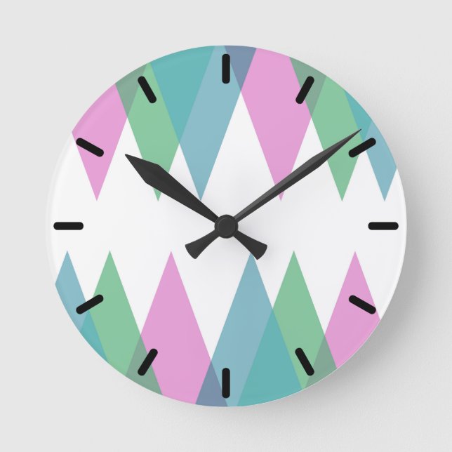Horloge Ronde Triangles rose et vert (Recto)