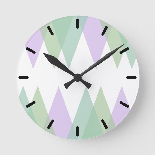 Horloge Ronde Triangles vert et lilas (Recto)