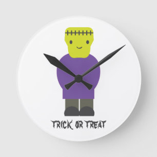 Horloge Ronde Trick ou traitement - Cute Frankenstein