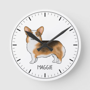 Horloge Ronde Tricolor Rouge Pembroke Welsh Corgi Et Nom