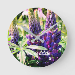 Horloge Ronde Trio Fleur Lupine Violet Personnalisé