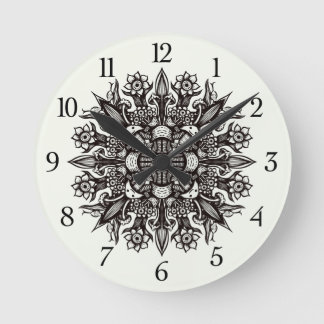 Horloge Ronde Trippy noir et blanc cool psychédélique mandala