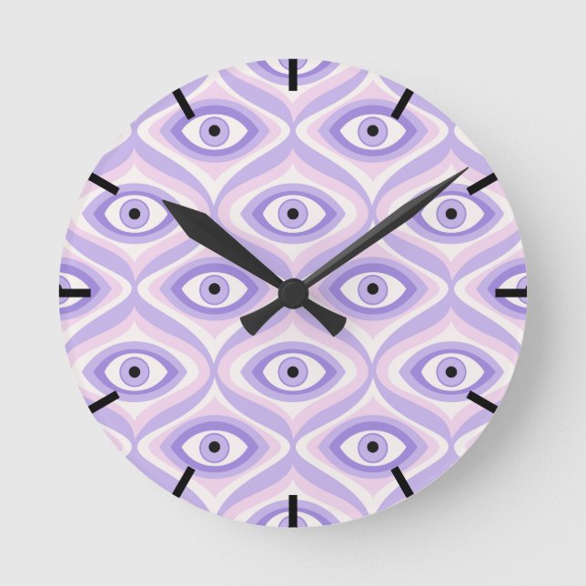 Horloge Ronde Trippy oeil motif pastel violet rose rétro moderne (Recto)