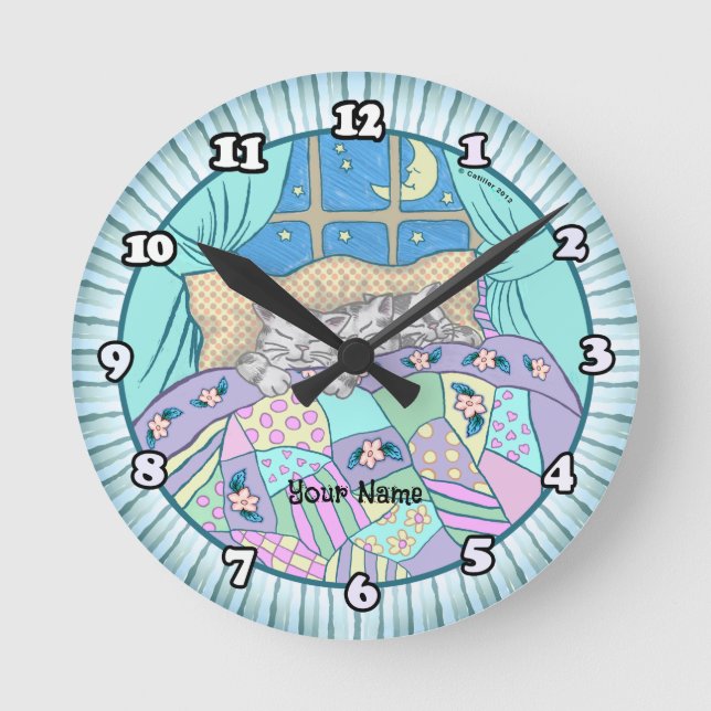 Horloge Ronde Trois chatons chats dorment (Recto)