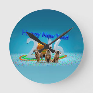 Horloge Ronde Trois Chiens mignons qui souhaitent une bonne anné