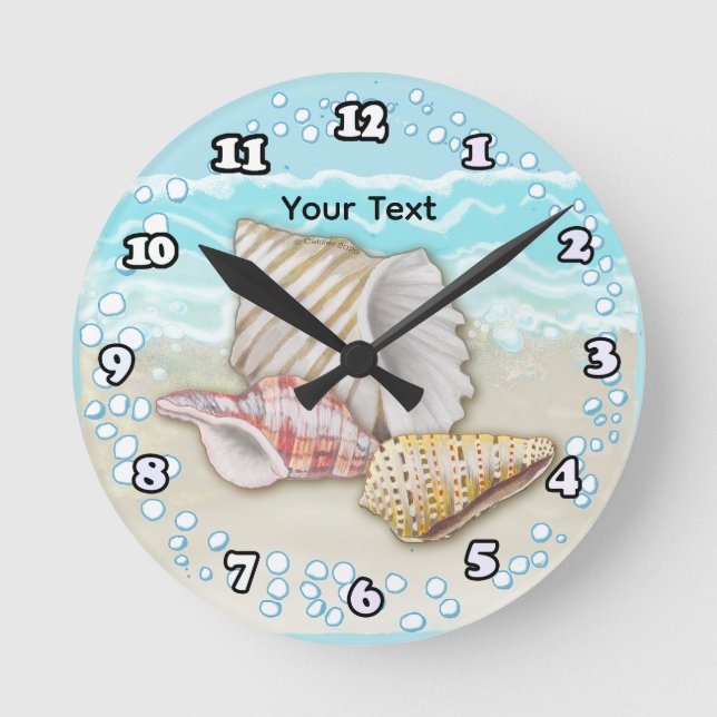 Horloge Ronde Trois Coquillages de Plage (Recto)