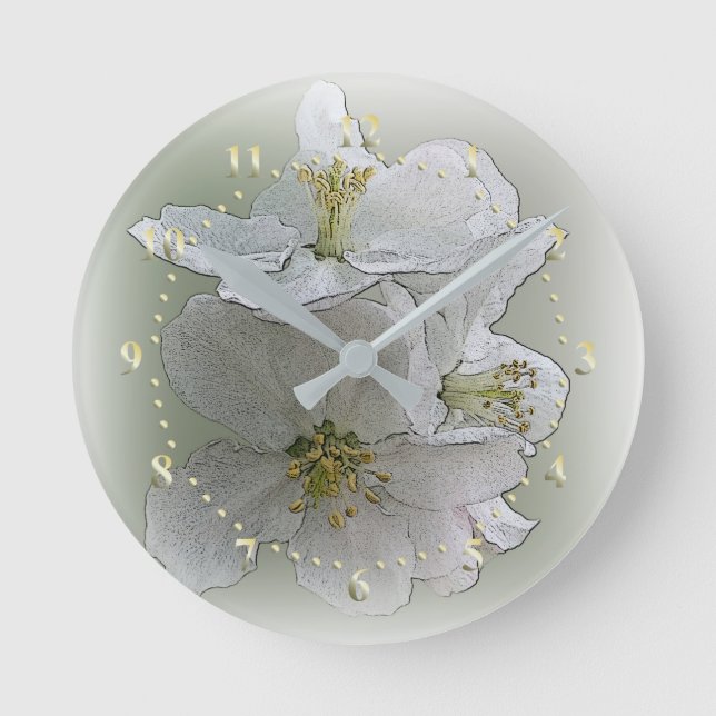 Horloge Ronde trois fleurs blanches (Recto)