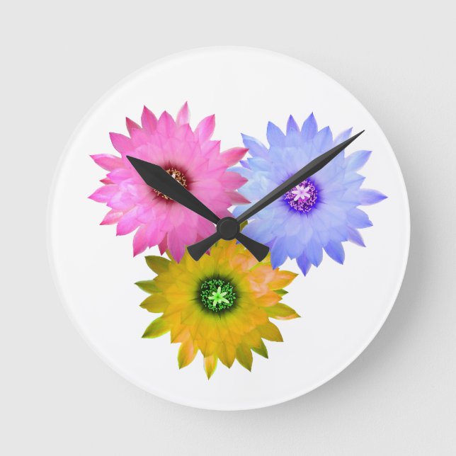 Horloge Ronde Trois fleurs de cactus (Recto)