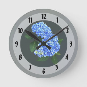 Horloge Ronde Trois Hydrangea bleu