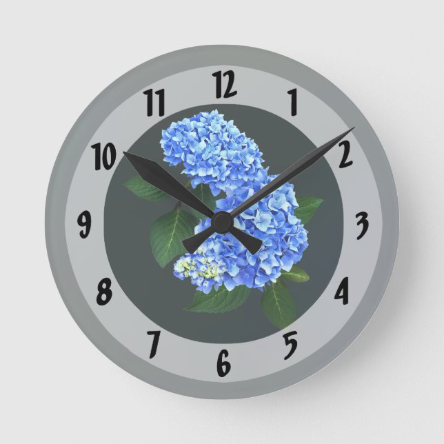 Horloge Ronde Trois Hydrangea bleu (Recto)