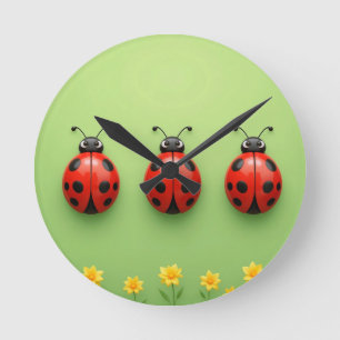 Horloge Ronde Trois Ladybugs Colorés