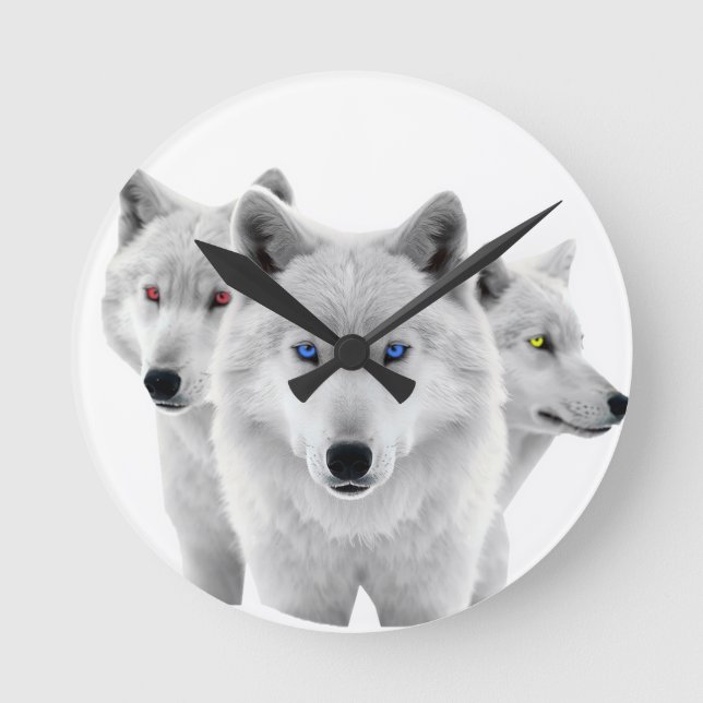 Horloge Ronde Trois Loups blancs (Recto)