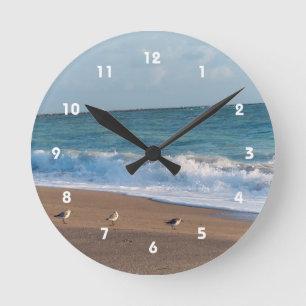 Horloge Ronde trois oiseaux sur la plage de la Floride de photo