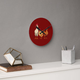 Horloge Ronde Trois poules françaises découpées en pochoir