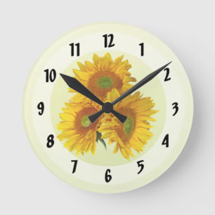 Horloge Ronde Trois tournesols dorés