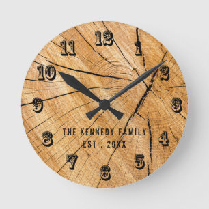Horloge Ronde Tronc d'arbre de nom de famille de style