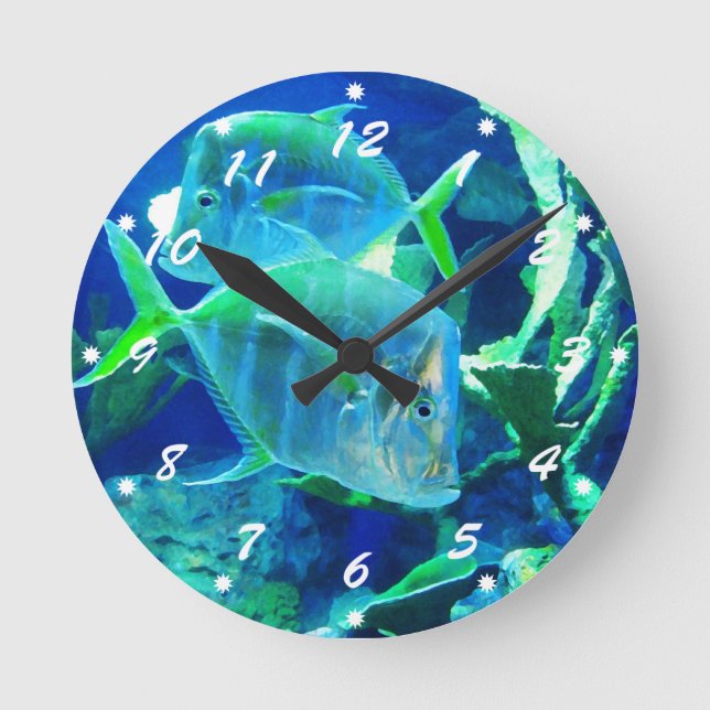 Horloge Ronde Tropcal Fish en bleu (Recto)