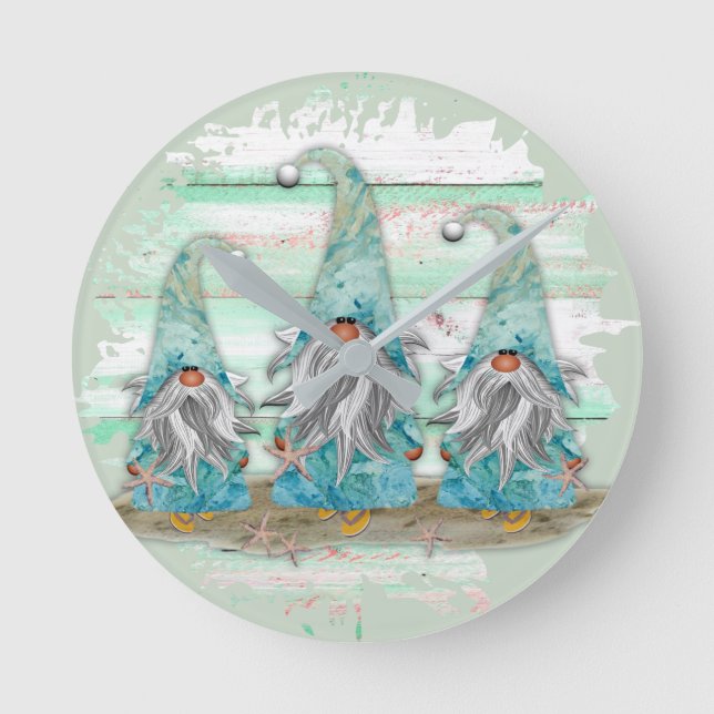 Horloge Ronde Tropical Blue Watercolor Beach Gnomes (Recto)