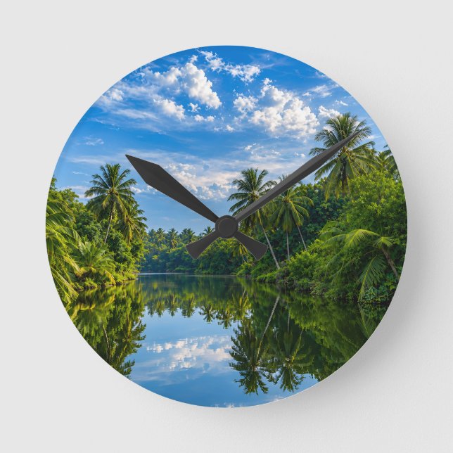 Horloge Ronde Tropical Mirror River Reflections Accent  (Recto)