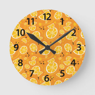 Horloge Ronde Tropical Orange Slices Wedges Citrus Fruit d'été