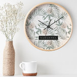 Horloge Ronde Tropical Watercolor Leaves & Flowers Pattern<br><div class="desc">Tropical Watercolor Leaves & Flowers Pattern</div>