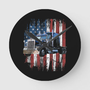 Horloge Ronde Trucker American Flag Truck Driver Truck Driver Gi