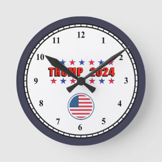 Horloge ronde Trump 2024 étoiles patriotiques