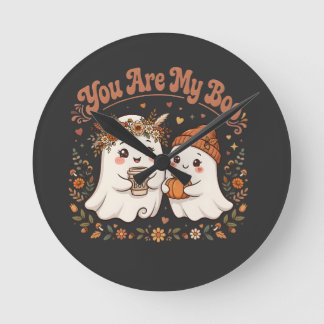 Horloge Ronde Tu Es Mon Boo Citrouille Café Couple Fantôme Migno
