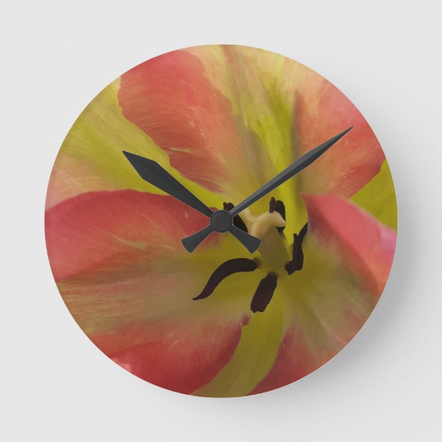 Horloge Ronde Tulipe rose et jaune (Recto)