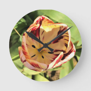 Horloge Ronde Tulipe rouge et blanche à l'intérieur